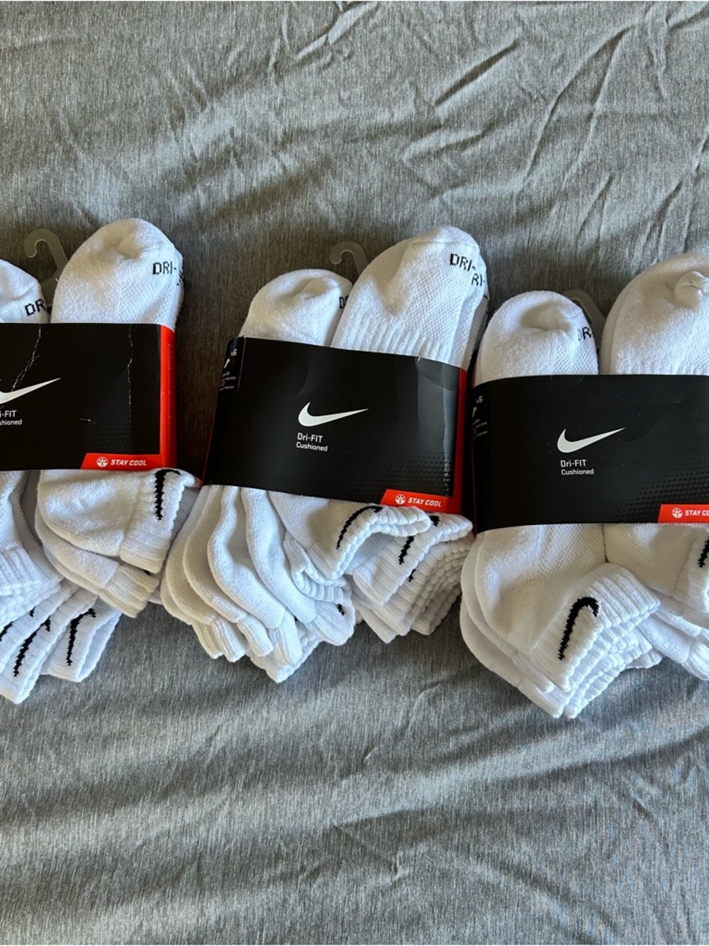 Nike White Low-Cut Stay Cool Dri-FIT Cushioned Athletic Socks - 3 Packs